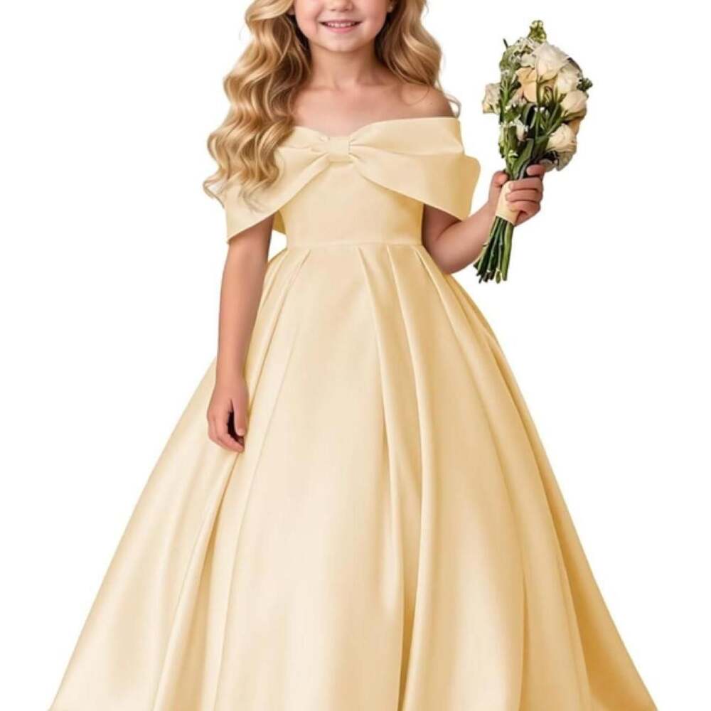 Girls Champagne Off-The-Shoulder flower girl wedding guest